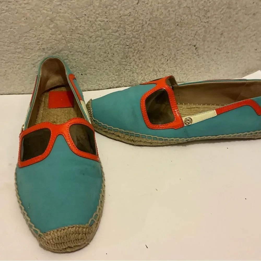 Rare Tory Burch 🏖 Sunny Sunglasses Espadrille Flats, Light Blue, Size 10